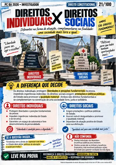 Comparação visual: Direitos Individuais × Sociais